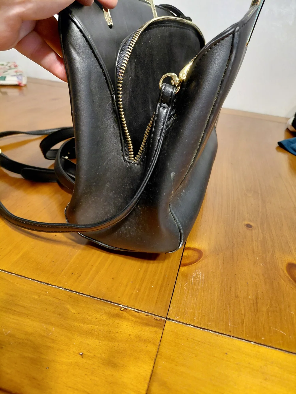 BCBG Black Satchel with Gold Top Handles